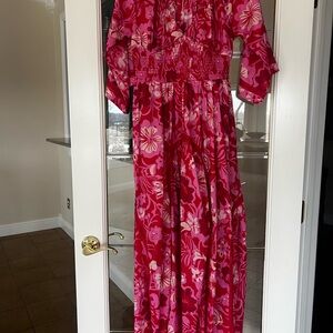 Free People Pink and Red Floral Dress